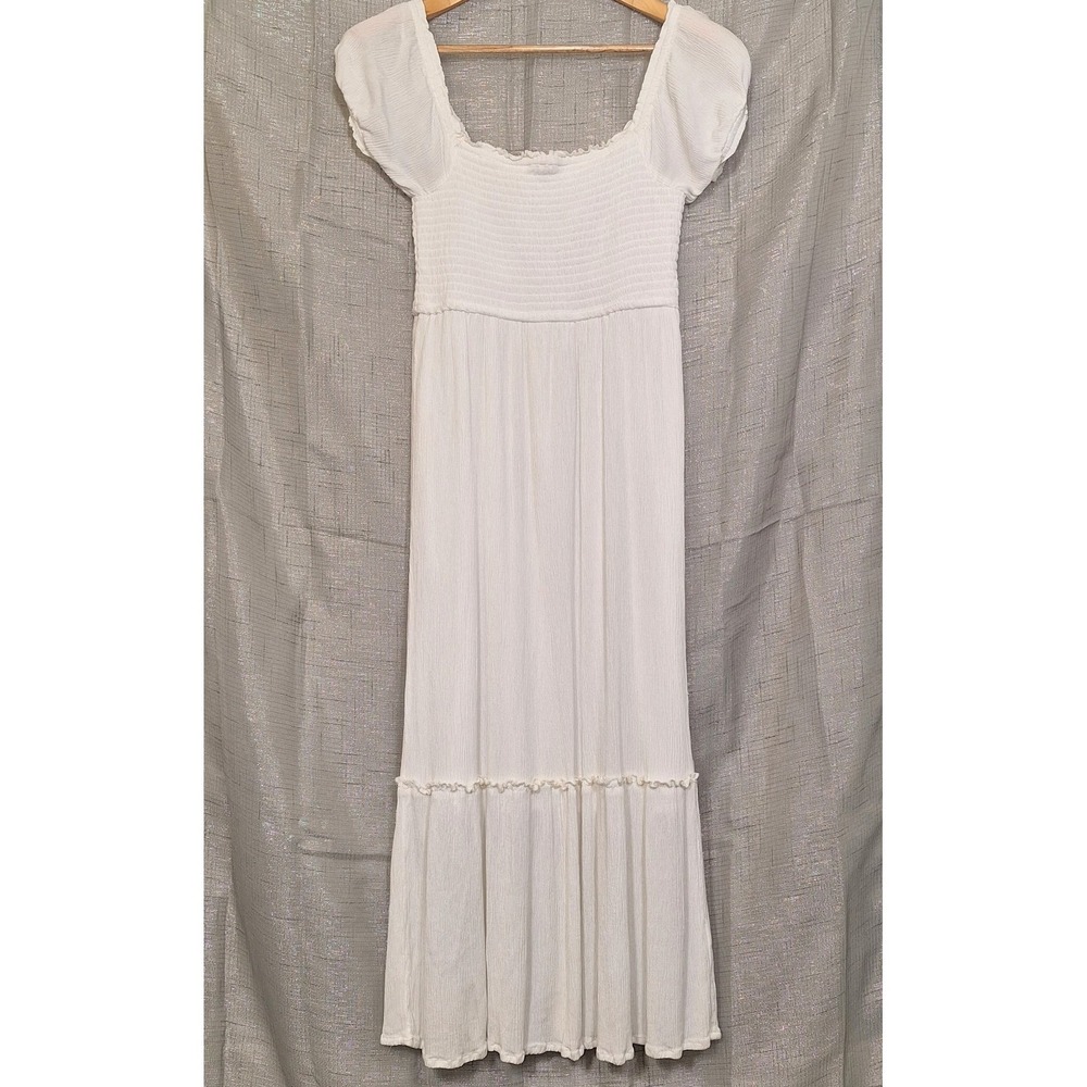 Aeropostale S White‎ Puff Sleeve Maxi Tiered Gauze Long Dress Small Cottagecore